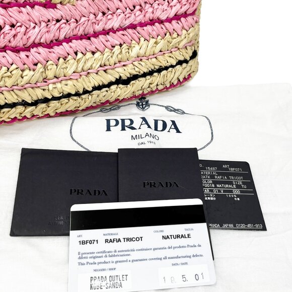 PRADA Vintage Logo Raffia Shoulder Bag Crossbody Zip Pink Cream [105238] - Picture 9 of 13